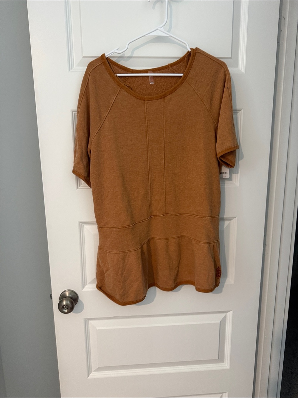 FP Movement by Free People Short-Sleeve Peplum Tunic in Camel Brown